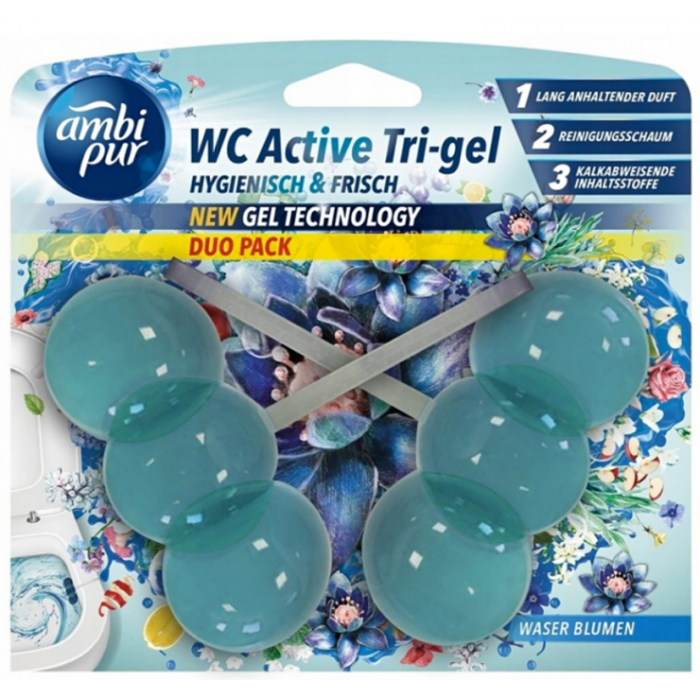 Гелевый подвесной блок для туалета Ambi Pur WC Active Tri-gel Водяные цветы, 2х45 г - 